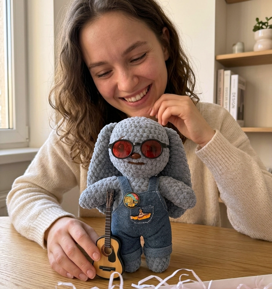 Happy client with a handmade amigurumi
